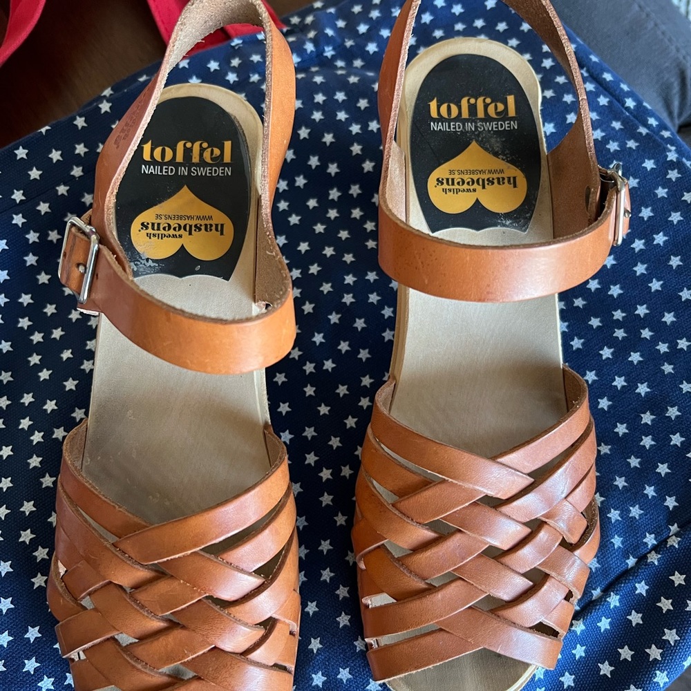 Swedish Hasbeens Braided Wooden Clog 39